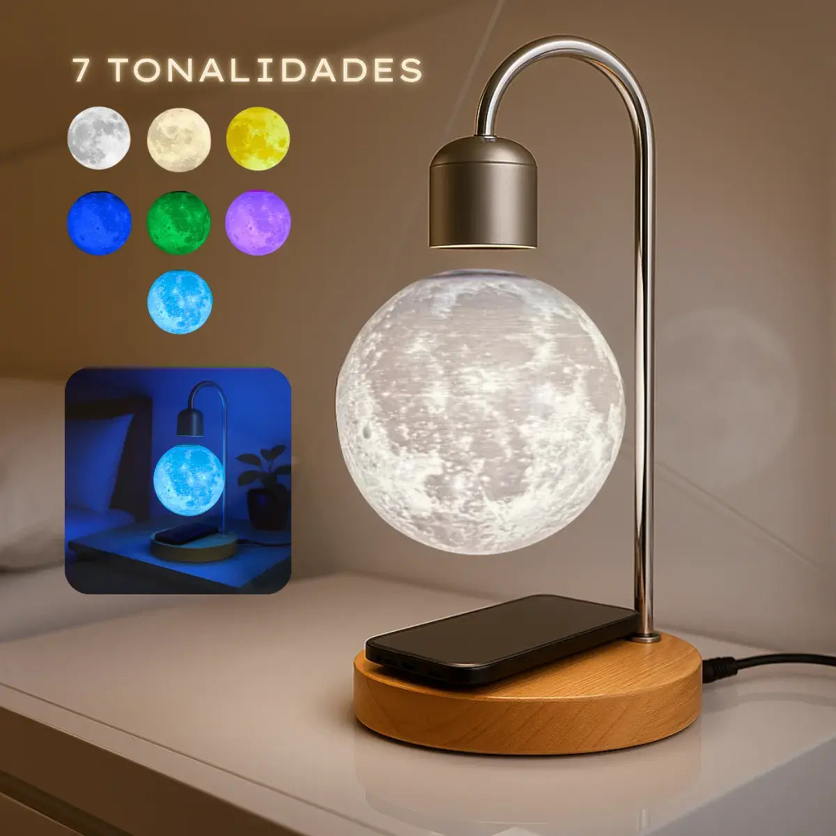 Lámpara Luna Flotante – 7 Colores